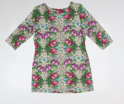 Next Womens Multicoloured Floral Viscose Mini  Size 12  Scoop Neck