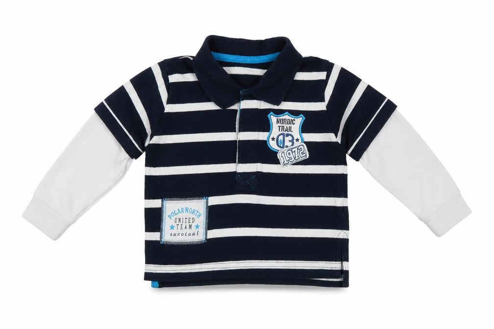 St Bernard Boys Blue Striped Cotton Basic Casual Size 9-12 Months Collared Button