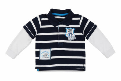 St Bernard Boys Blue Striped Cotton Basic Casual Size 9-12 Months Collared Button