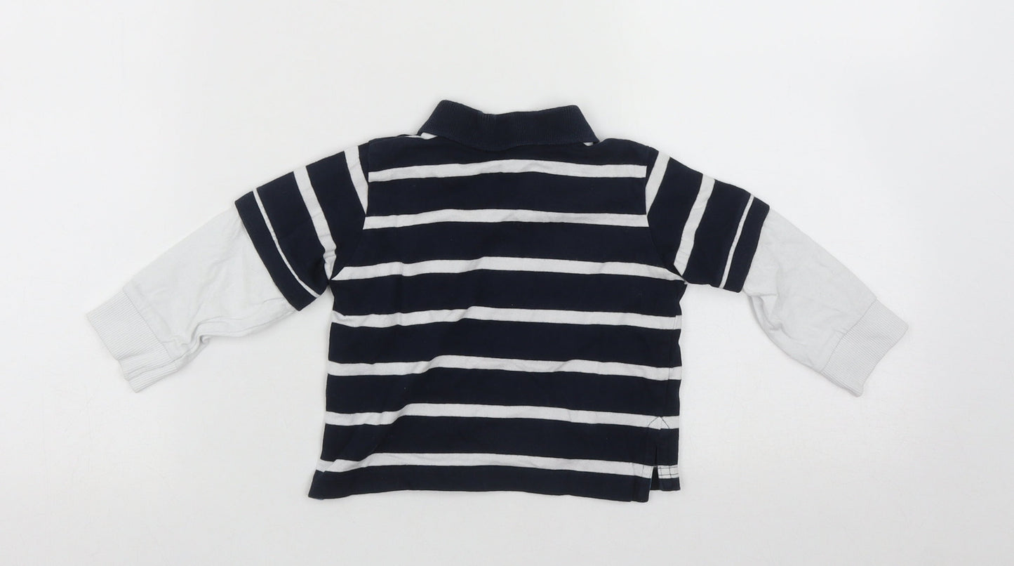 St Bernard Boys Blue Striped Cotton Basic Casual Size 9-12 Months Collared Button