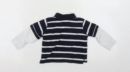 St Bernard Boys Blue Striped Cotton Basic Casual Size 9-12 Months Collared Button