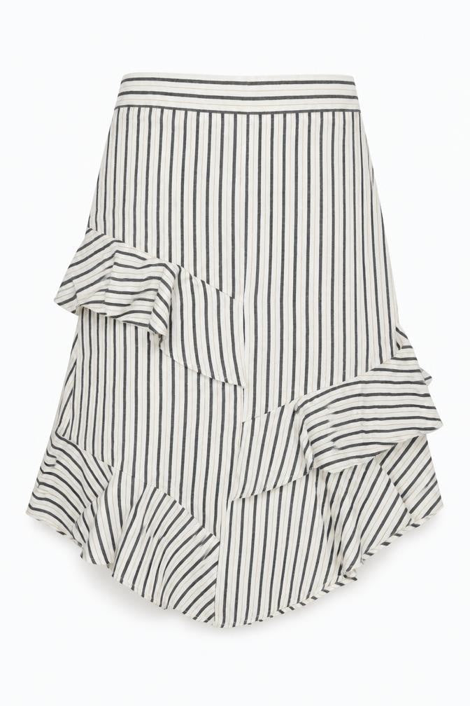 Marks & Spencer Womens Beige Striped Flax Swing Skirt Size 10   Zip