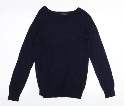 Preloved Dunnes Stores Womens Blue Boat Neck  Viscose Pullover Jumper Size S - Front