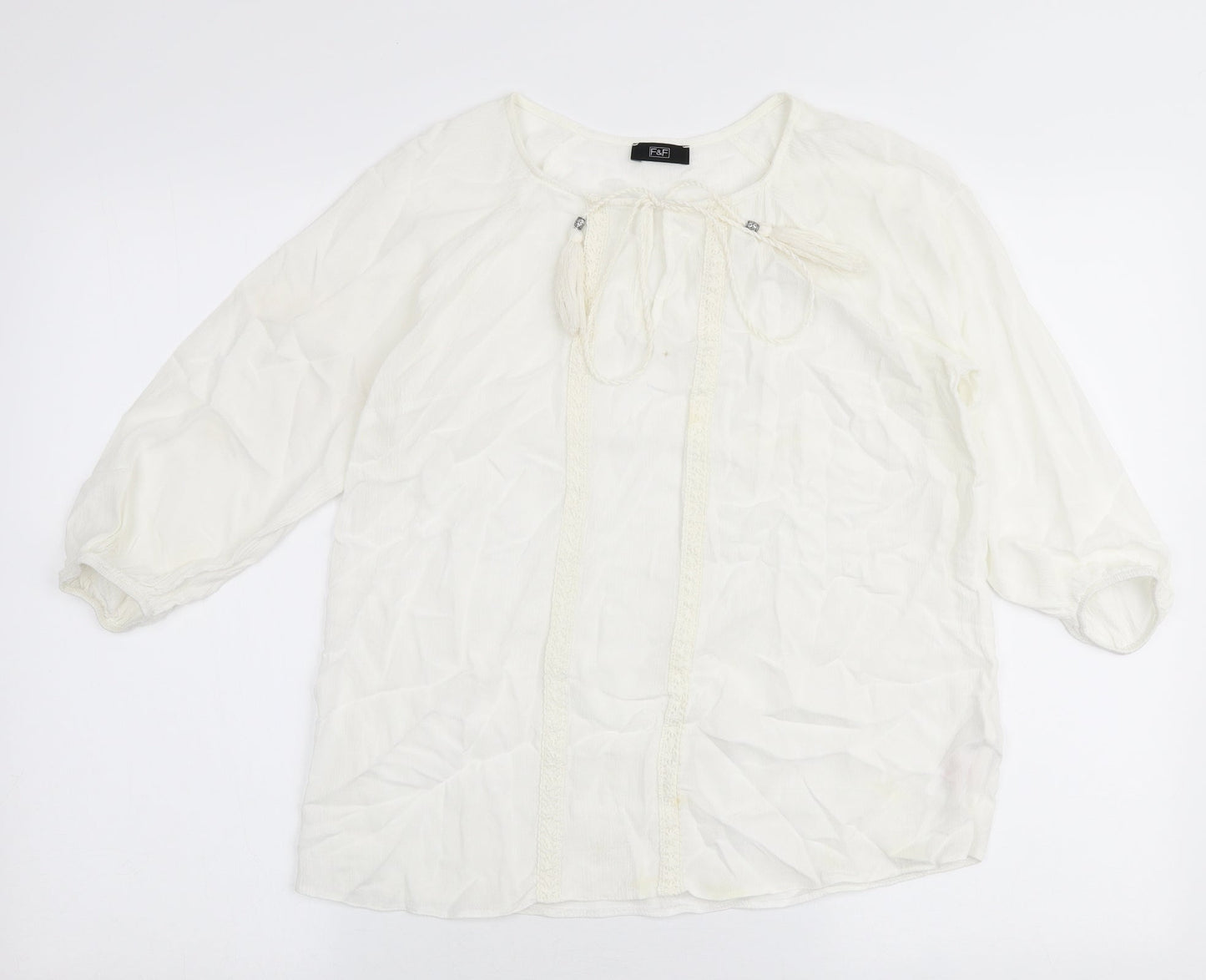 F&F Womens Ivory  Viscose Basic Blouse Size 6 Round Neck