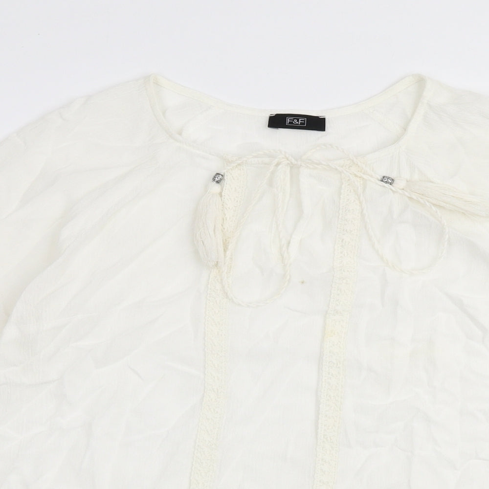F&F Womens Ivory  Viscose Basic Blouse Size 6 Round Neck