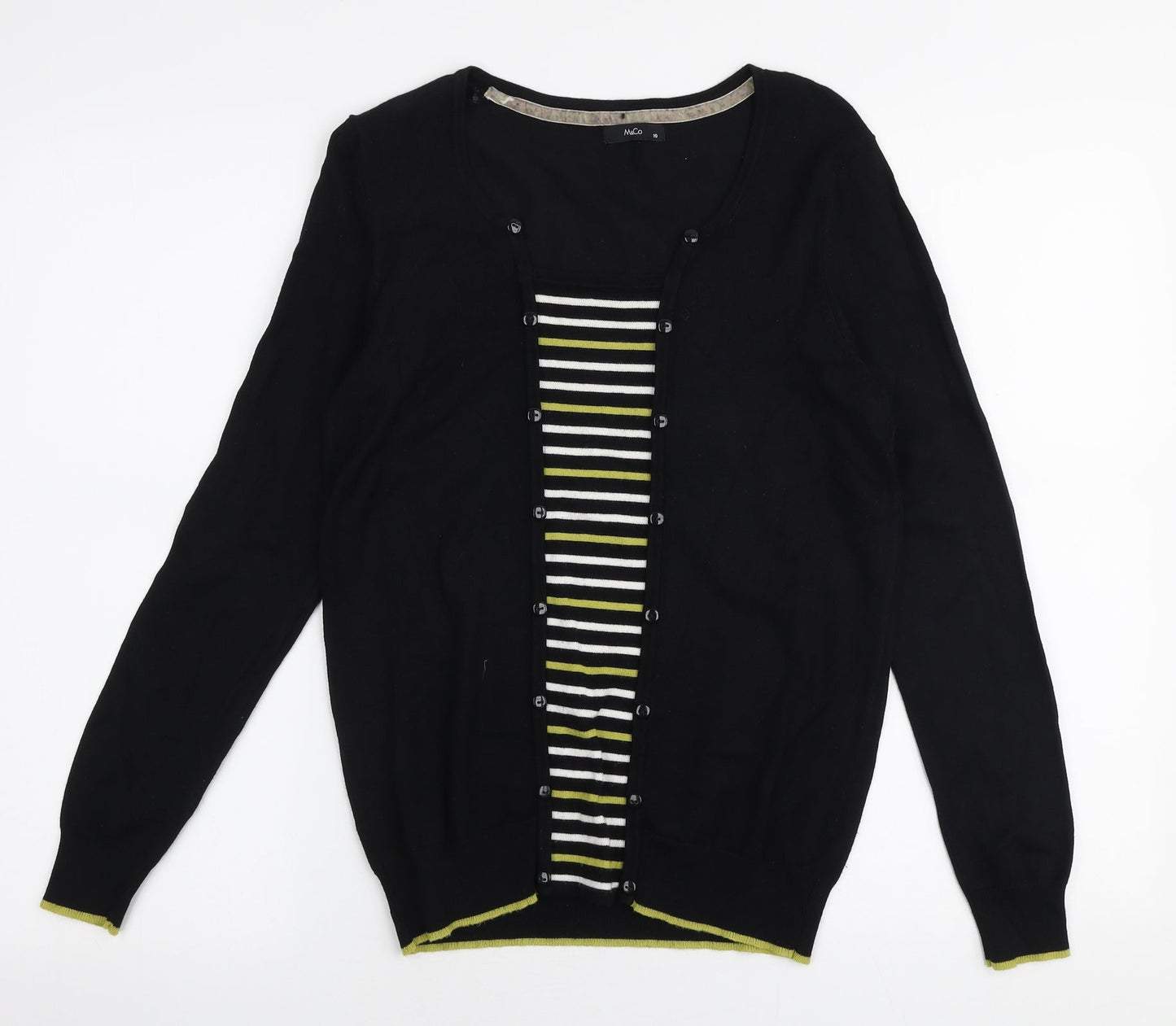M&Co Womens Black Round Neck Striped Viscose Pullover Jumper Size 10