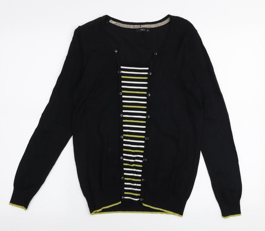 M&Co Womens Black Round Neck Striped Viscose Pullover Jumper Size 10