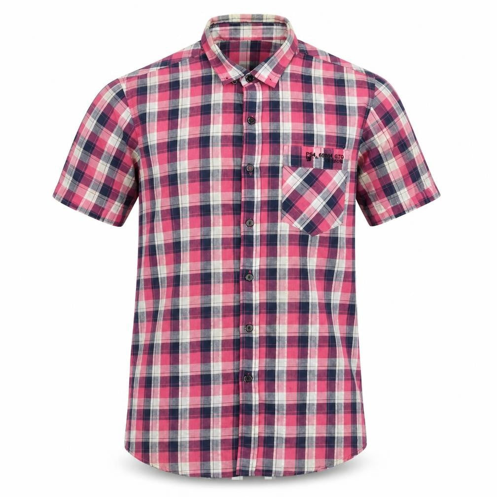 Easy Mens Multicoloured Plaid Polyester  Button-Up Size M Collared Button