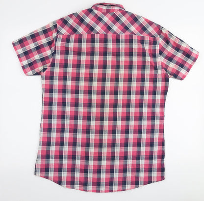 Easy Mens Multicoloured Plaid Polyester  Button-Up Size M Collared Button