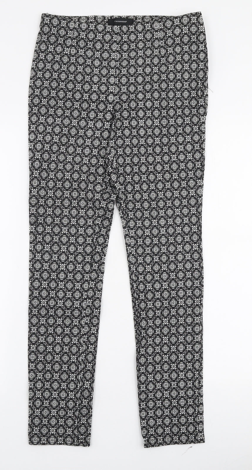 Atmosphere Womens Black Geometric Viscose Trousers  Size 10 L27 in Slim Zip