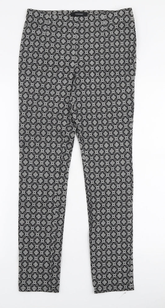 Atmosphere Womens Black Geometric Viscose Trousers  Size 10 L27 in Slim Zip