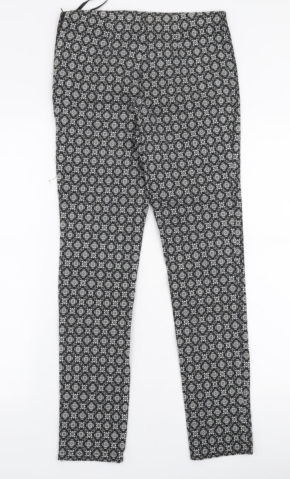 Atmosphere Womens Black Geometric Viscose Trousers  Size 10 L27 in Slim Zip