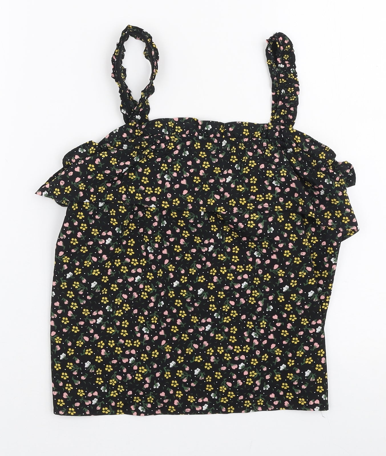 Primark Girls Multicoloured Floral Polyester Basic Blouse Size 10-11 Years Square Neck Pullover