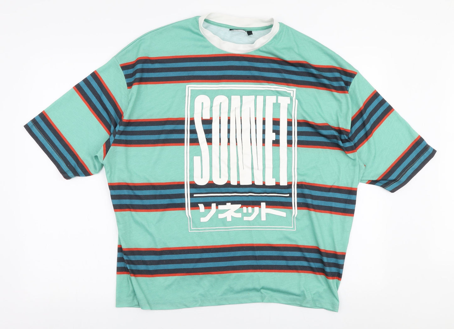 ASOS Mens Multicoloured Striped Polyester  T-Shirt Size S Round Neck