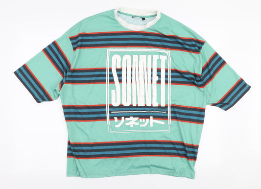 ASOS Mens Multicoloured Striped Polyester  T-Shirt Size S Round Neck