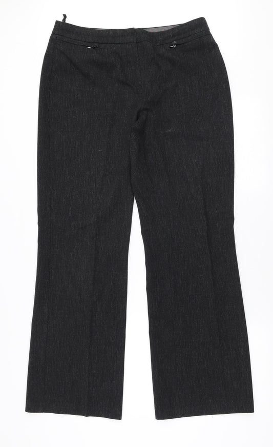 Marks and Spencer Womens Black  Polyester Trousers  Size 14 L32 in Regular Zip