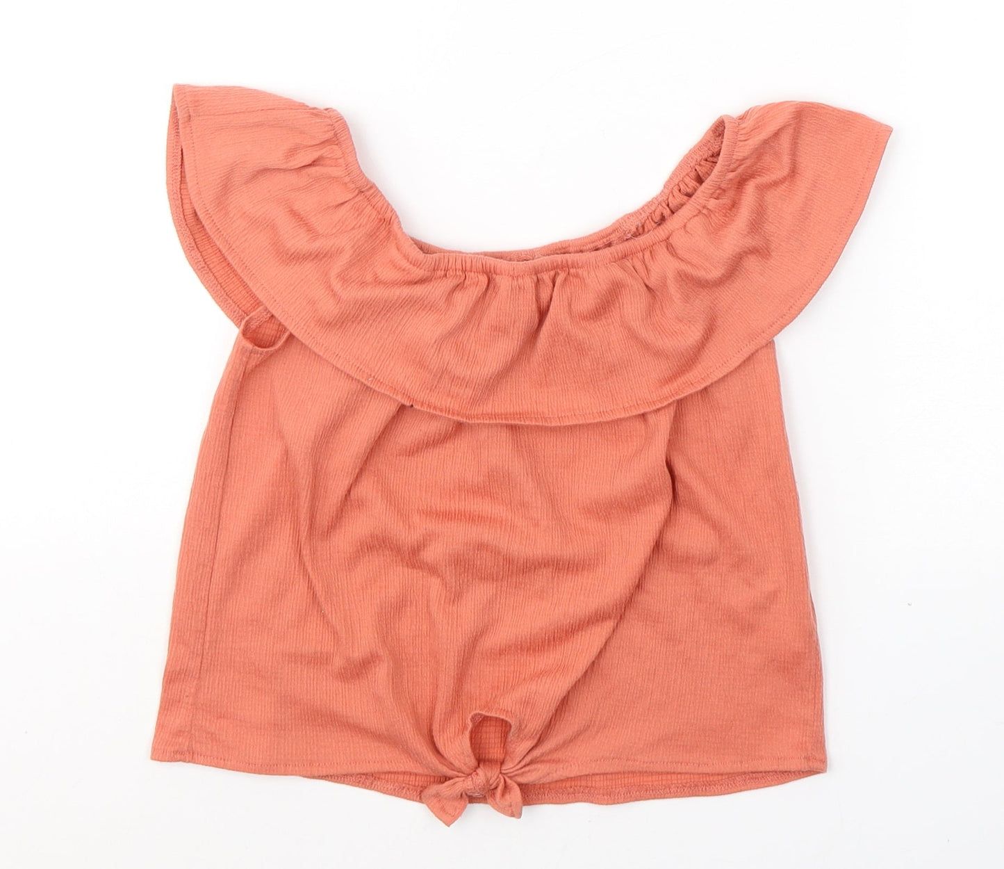 Primark Girls Orange  Polyester Basic Blouse Size 9-10 Years Round Neck Pullover - knot detail