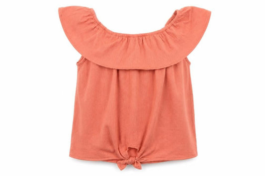 Primark Girls Orange  Polyester Basic Blouse Size 9-10 Years Round Neck Pullover - knot detail