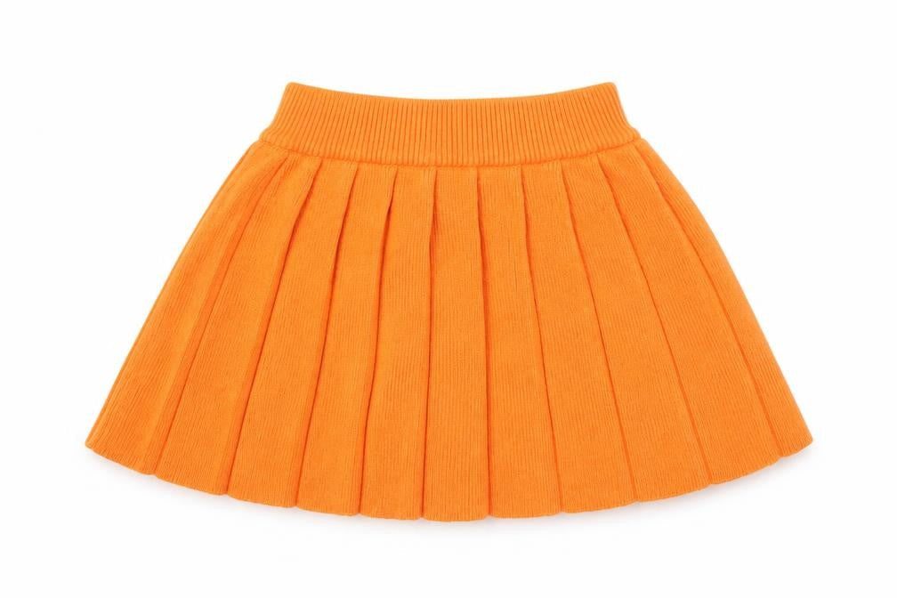 Preworn Girls Orange  Acrylic Pleated Skirt Size 3 Years  Regular Pull On