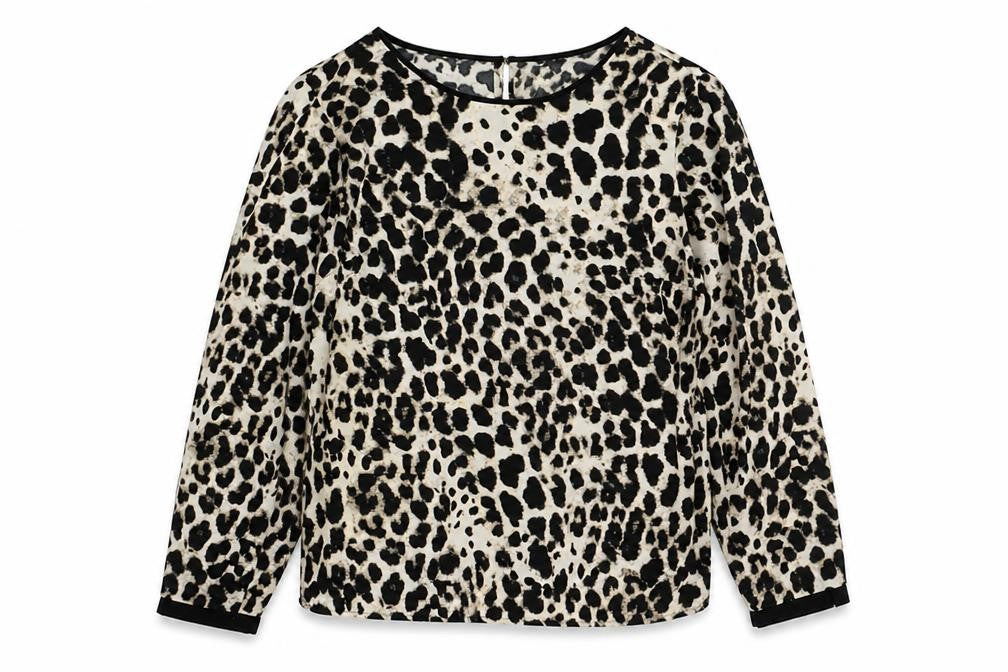 Dunnes Stores Womens Beige Animal Print Polyester Basic Blouse Size 12 Round Neck