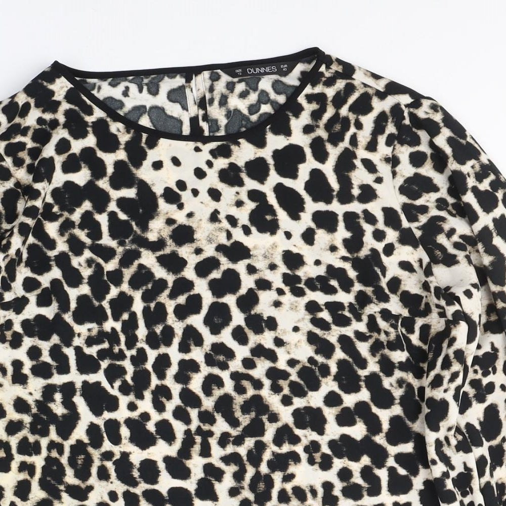 Dunnes Stores Womens Beige Animal Print Polyester Basic Blouse Size 12 Round Neck