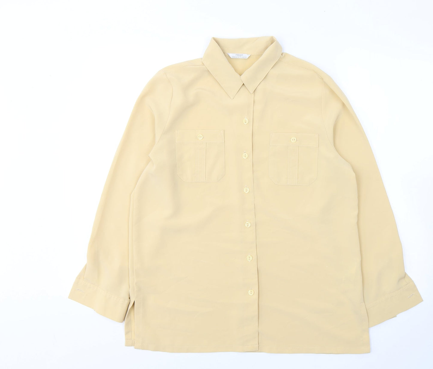 Marks and Spencer Womens Beige  Polyester Basic Button-Up Size 12 Collared