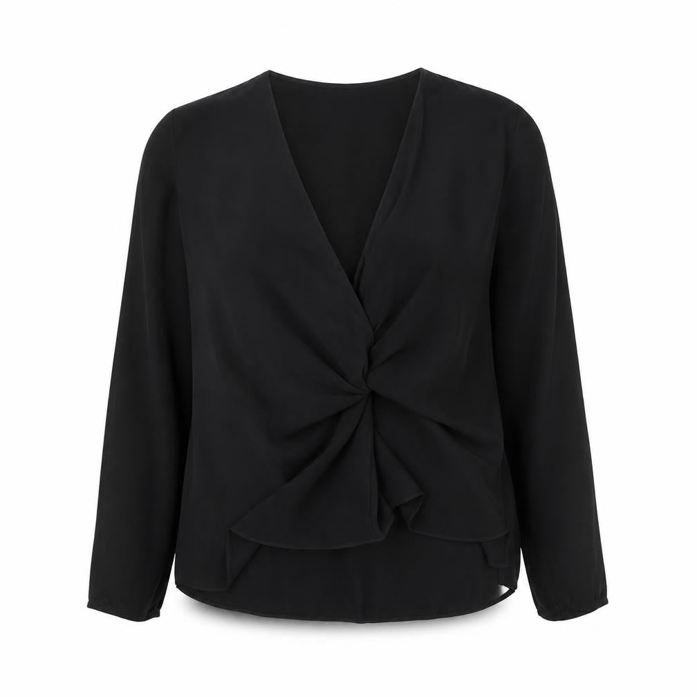 Topshop Womens Black  Polyester Basic Blouse Size 12 V-Neck - knot detail