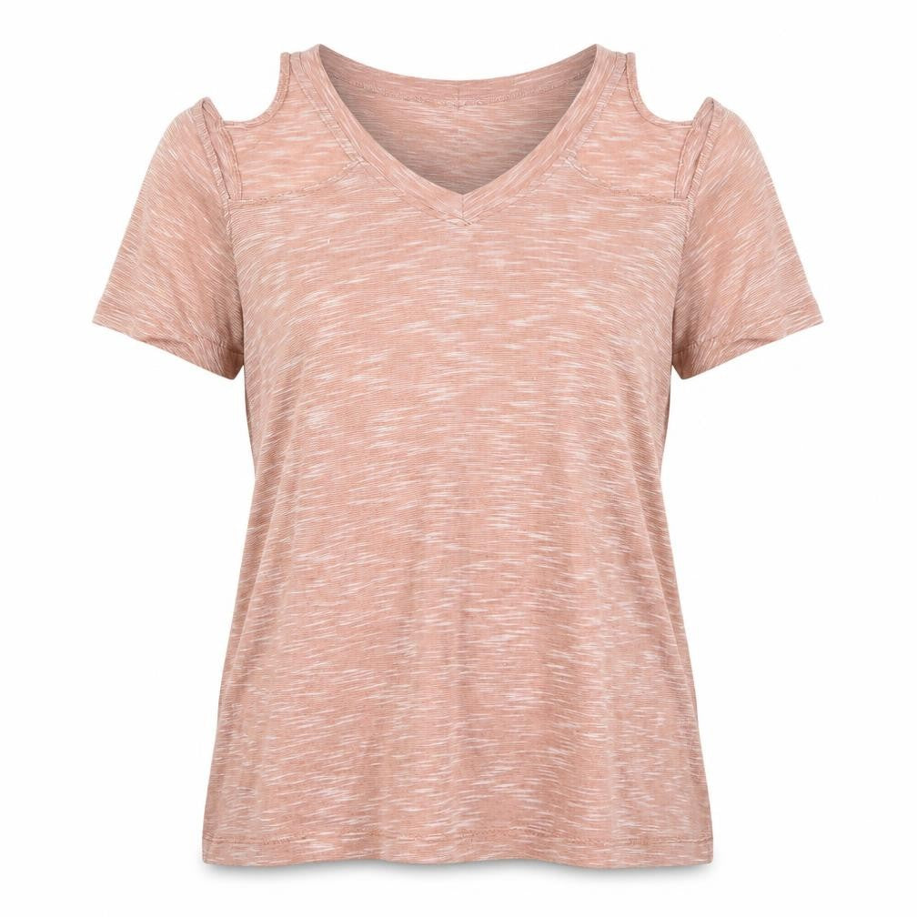 River Island Womens Beige  Cotton Basic T-Shirt Size 6 Round Neck - Cold Shoudler