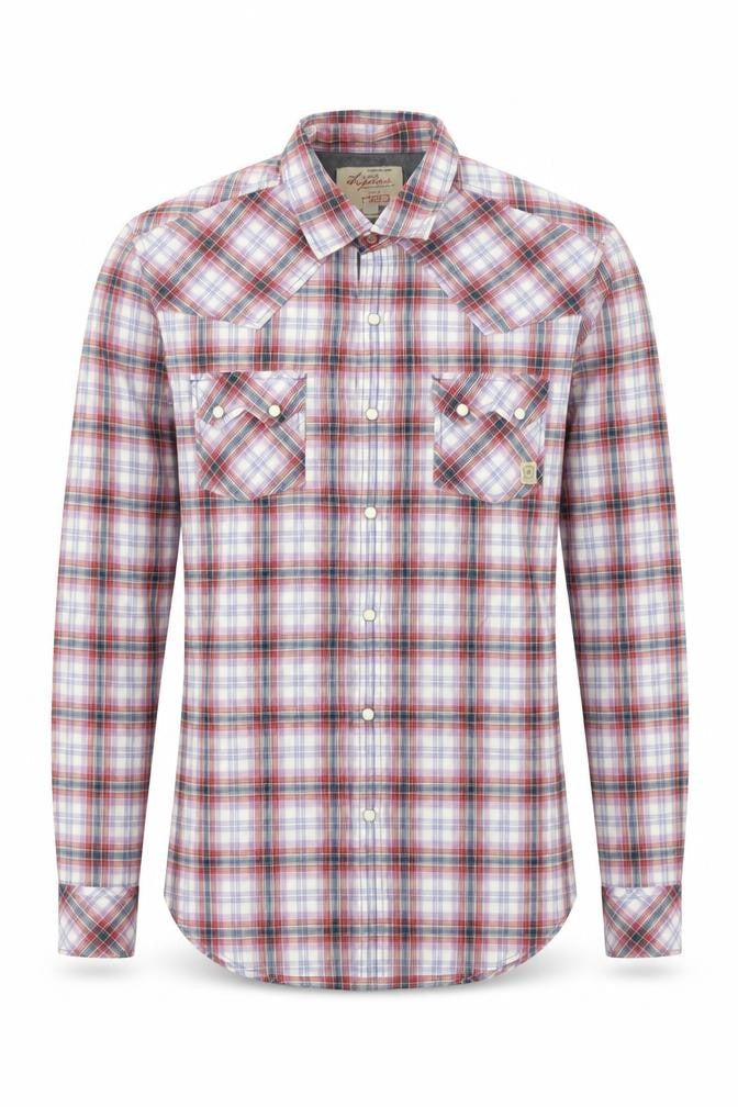 River Island Mens Red Plaid Cotton  Button-Up Size S Collared Button