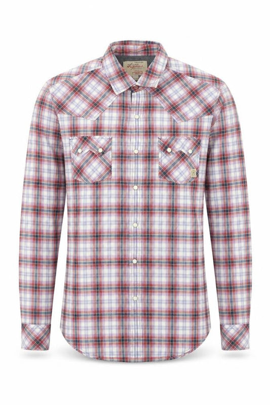 River Island Mens Red Plaid Cotton  Button-Up Size S Collared Button