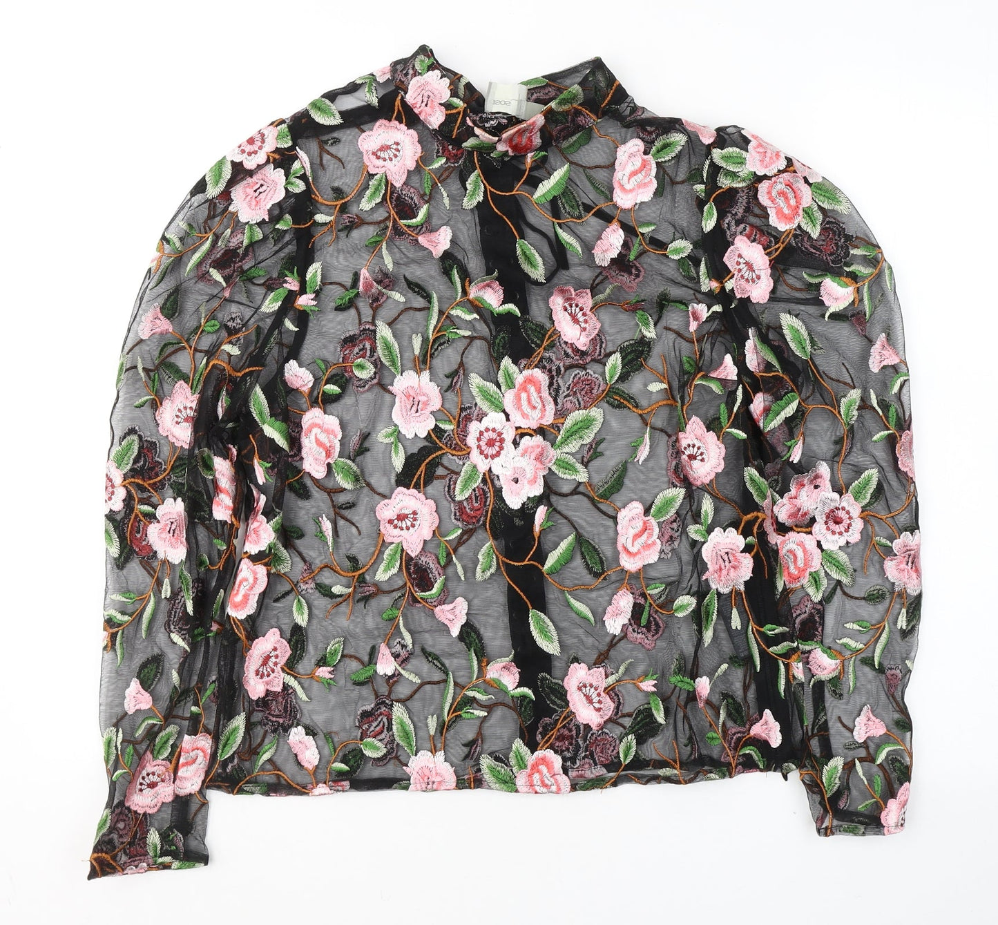 ASOS Womens Black Floral Polyester Basic Blouse Size 4 Round Neck