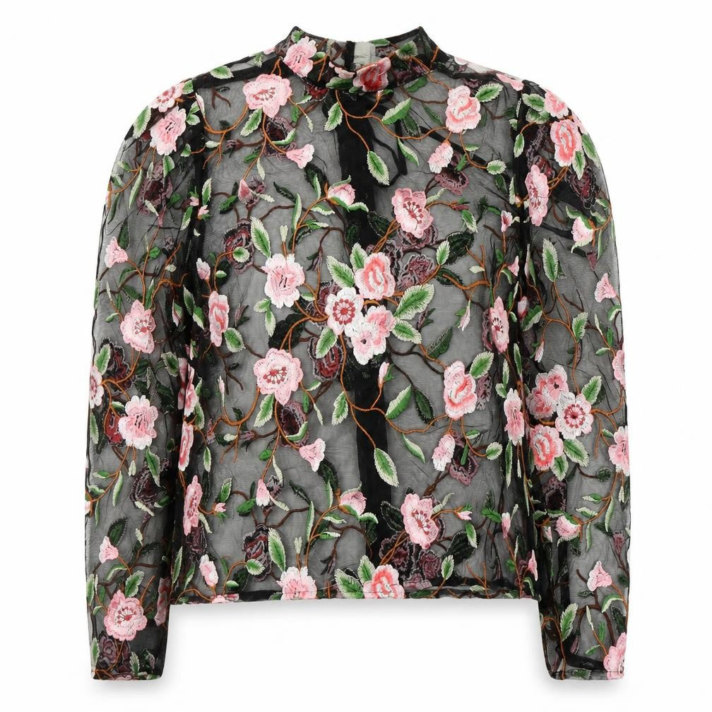 ASOS Womens Black Floral Polyester Basic Blouse Size 4 Round Neck