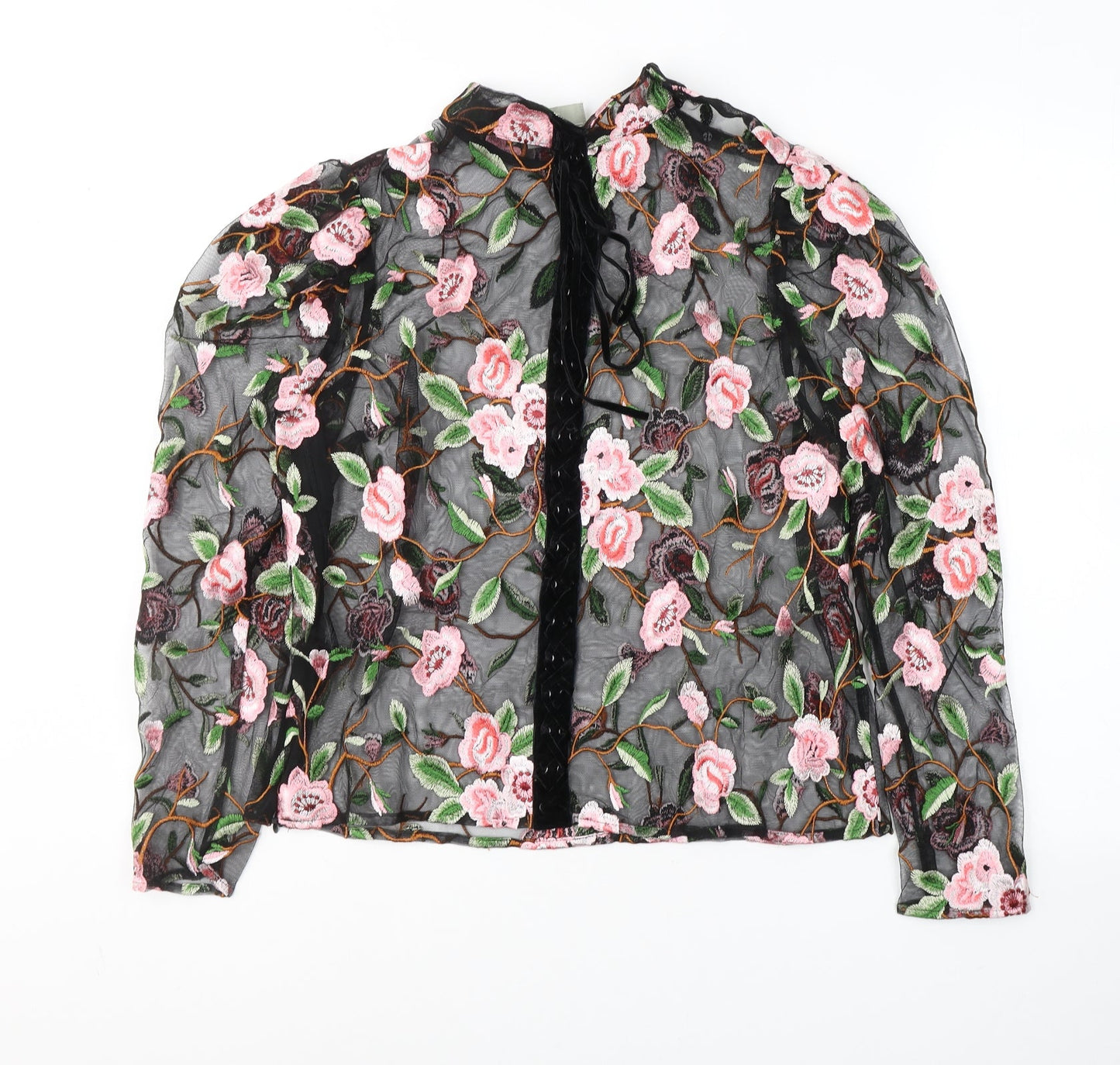 ASOS Womens Black Floral Polyester Basic Blouse Size 4 Round Neck