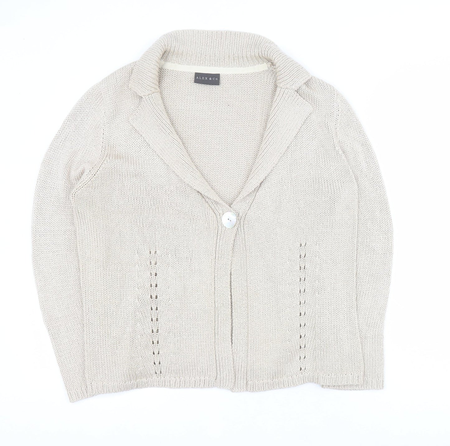 Alex & Co Womens Brown Collared  Acrylic Cardigan Jumper Size 14