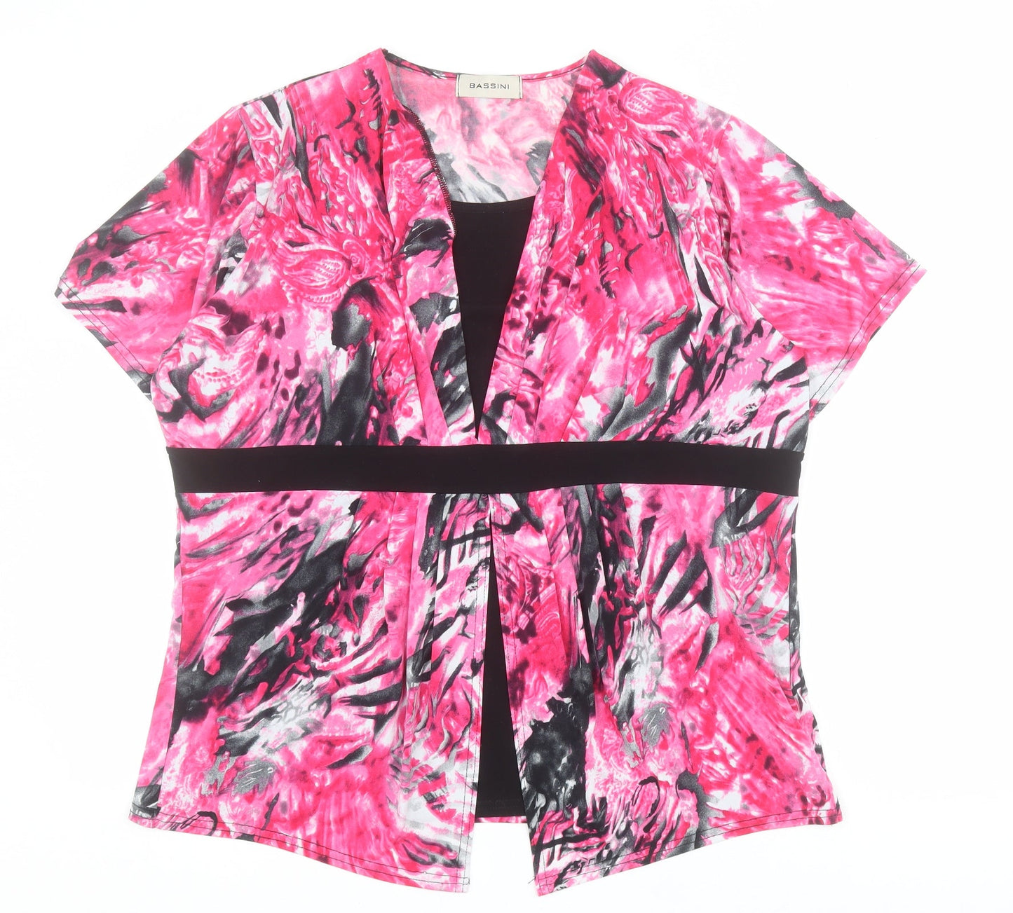 BASSINI Womens Pink  Polyester Basic T-Shirt Size M Round Neck