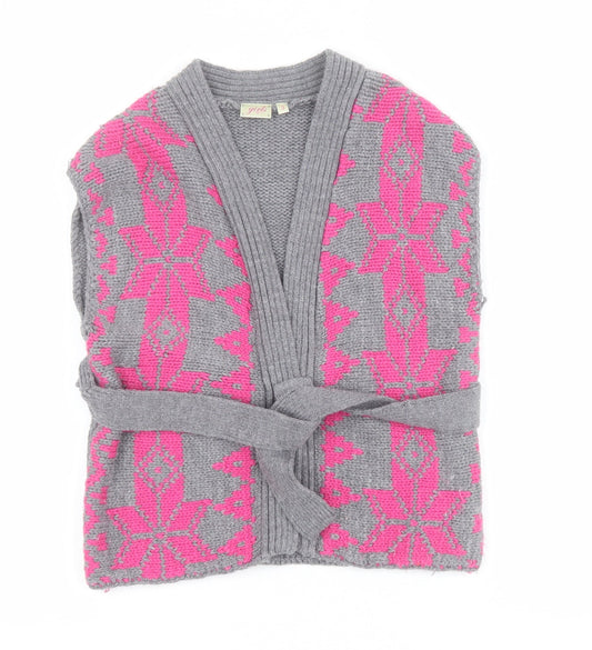 New Look Girls Grey V-Neck Fair Isle Acrylic Cardigan Jumper Size 3 Years  Snap