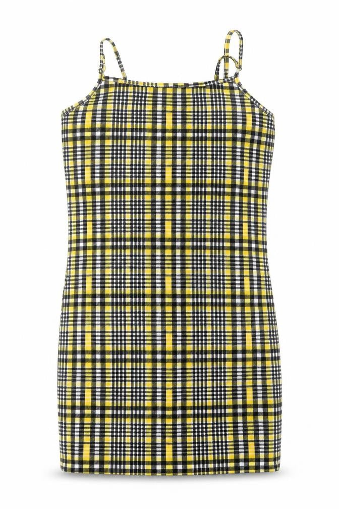 SheIn Girls Yellow Plaid Polyester Mini  Size 12 Years  Square Neck Pullover