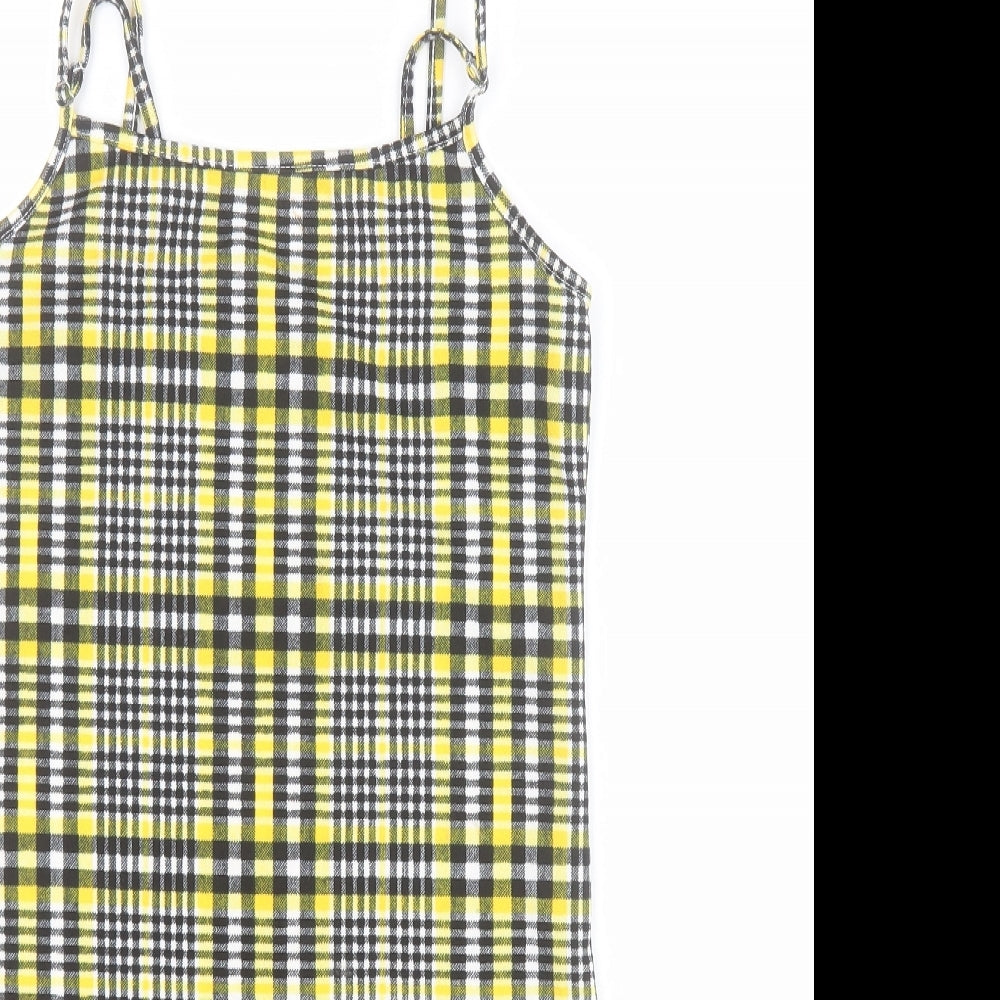 SheIn Girls Yellow Plaid Polyester Mini  Size 12 Years  Square Neck Pullover