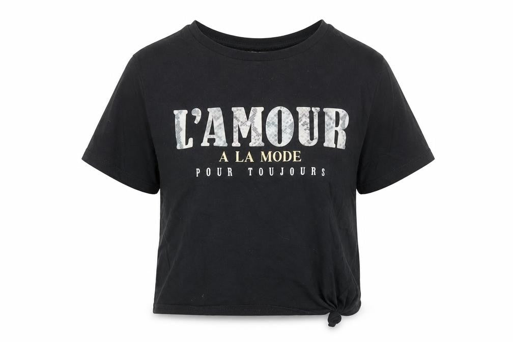 Matalan Womens Black  100% Cotton Cropped T-Shirt Size 12 Crew Neck - Slogan