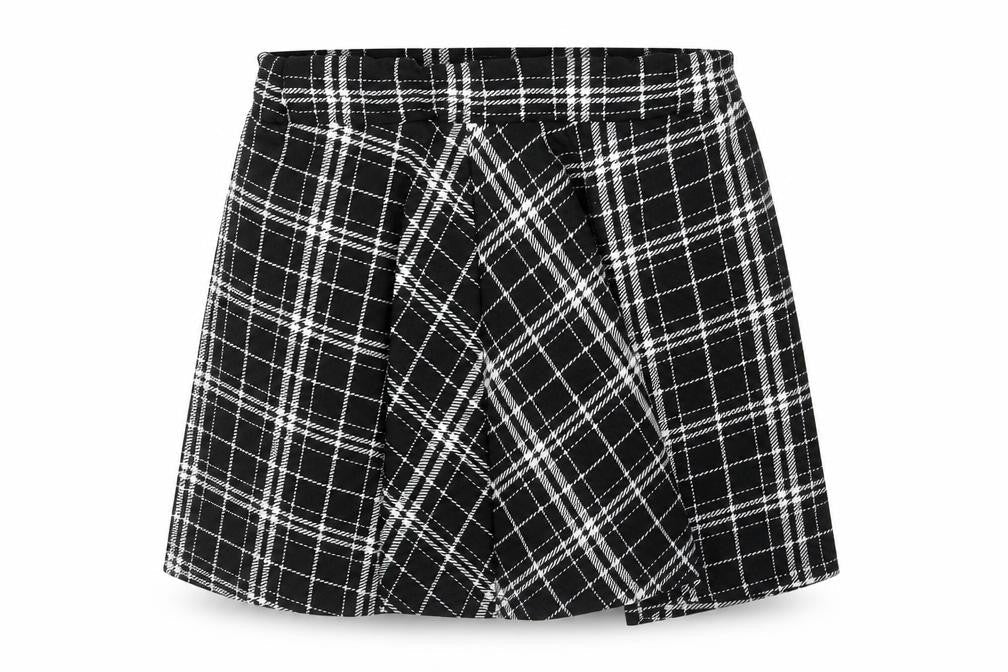 SheIn Womens Black Plaid Polyester Skater Skirt Size M