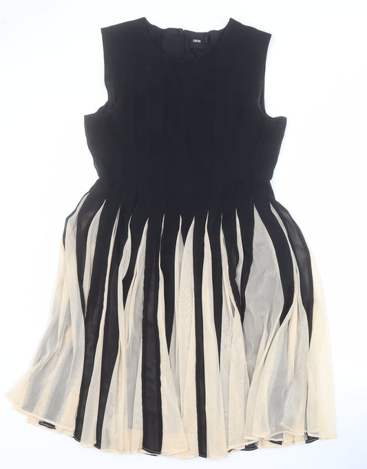 ASOS Womens Black  Polyester Fit & Flare  Size 10  Round Neck Button