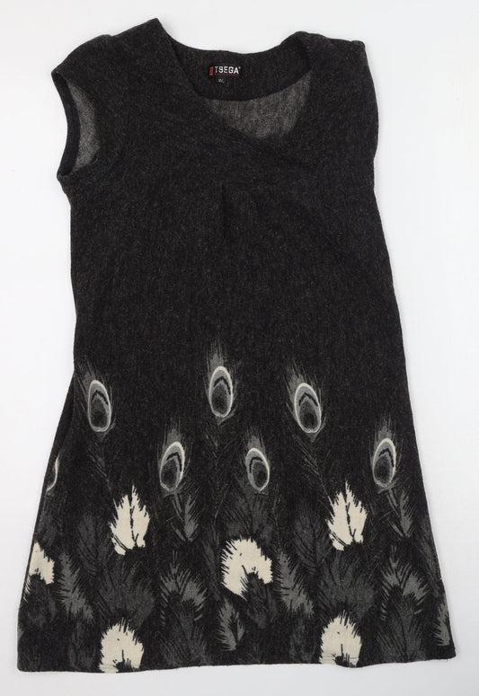 Tsega Womens Grey Floral Acrylic Fit & Flare  Size M  Round Neck Pullover