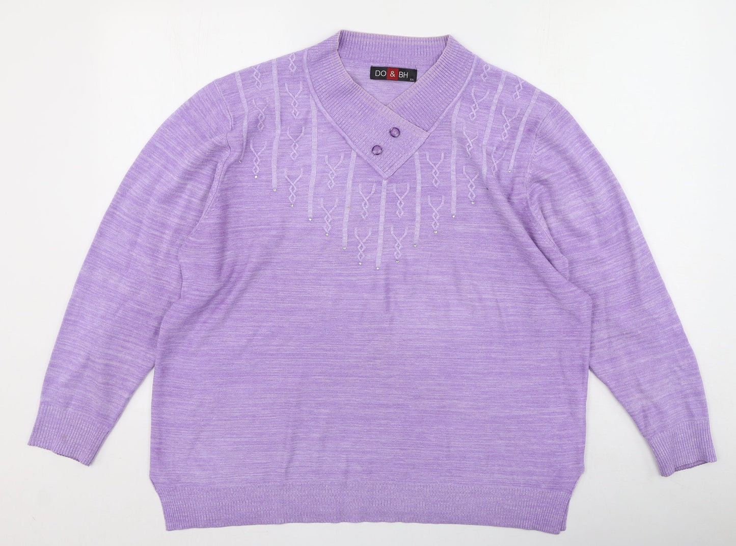 Do & Bh Womens Purple V-Neck  Cotton Pullover Jumper Size 2XL