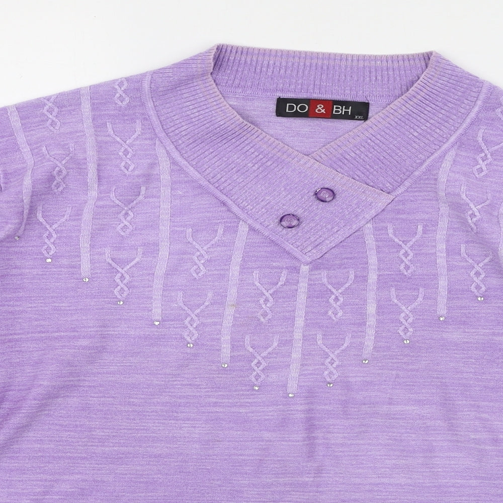 Do & Bh Womens Purple V-Neck  Cotton Pullover Jumper Size 2XL