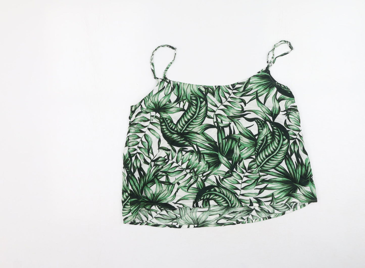 Divided Womens Green Floral Viscose Basic Tank Size 10 Round Neck