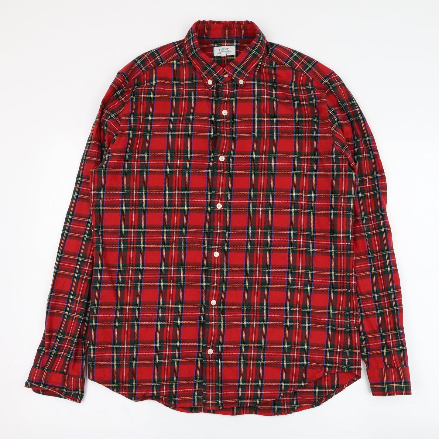 NEXT Mens Red Check Cotton  Button-Up Size M Collared Button