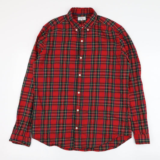 NEXT Mens Red Check Cotton  Button-Up Size M Collared Button