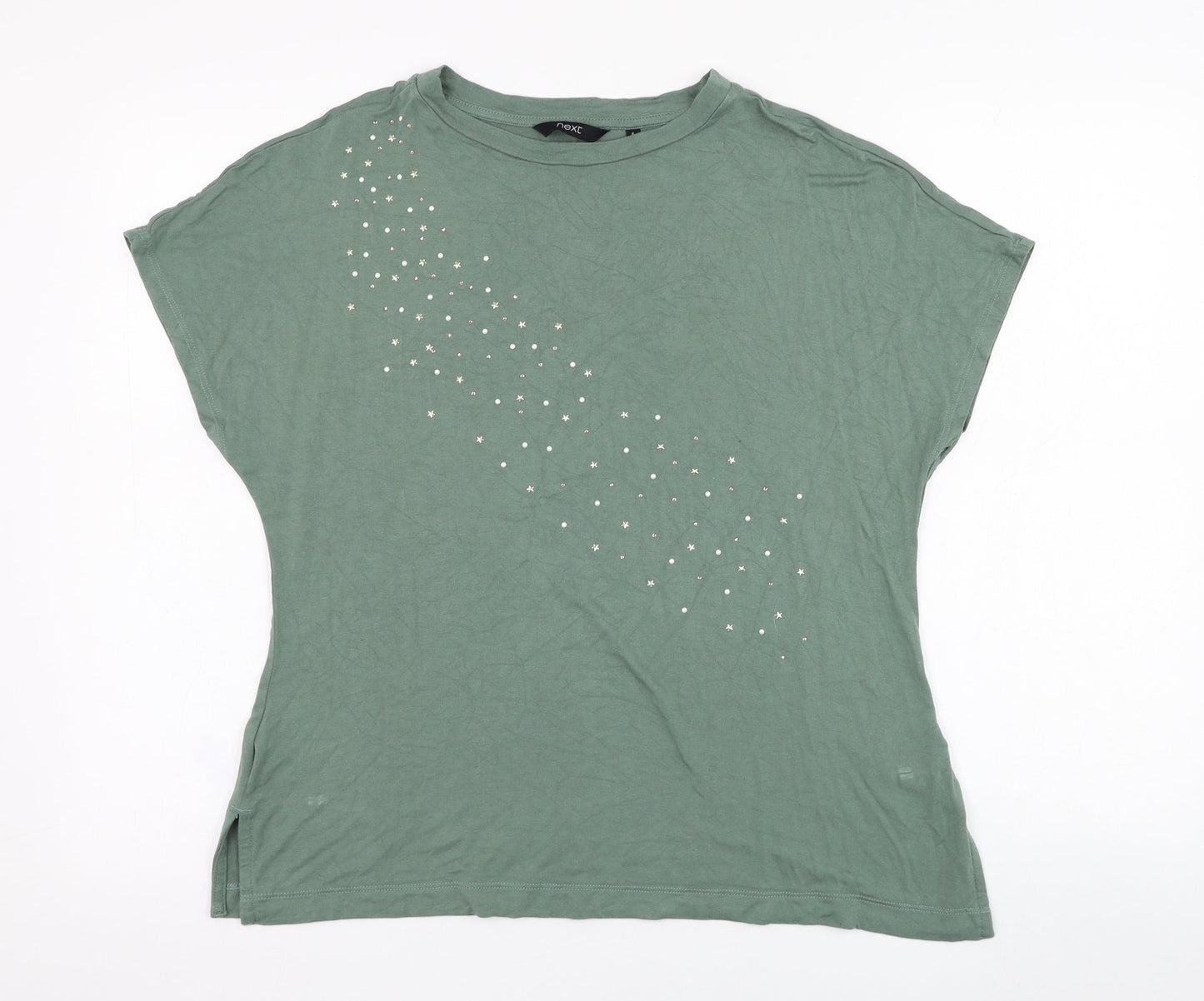 NEXT Womens Green  Viscose Basic T-Shirt Size 6 Round Neck