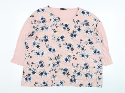Preloved Dunnes Stores Womens Pink Floral Polyester Basic Blouse Size 20 Round Neck - Front