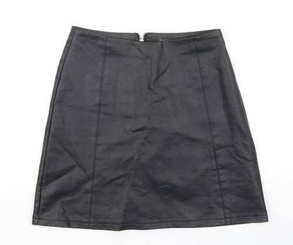 Preloved Primark Womens Black  Polyurethane Mini Skirt Size 6   Zip - Front